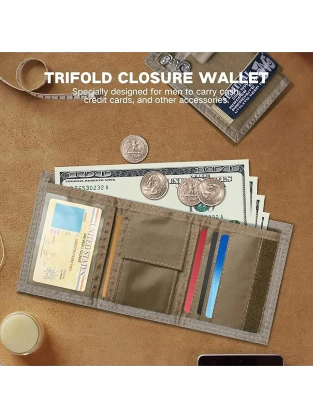 Trifold Canvas Wallet for Men | Lightweight Nylon, Keychain, Multiple Card